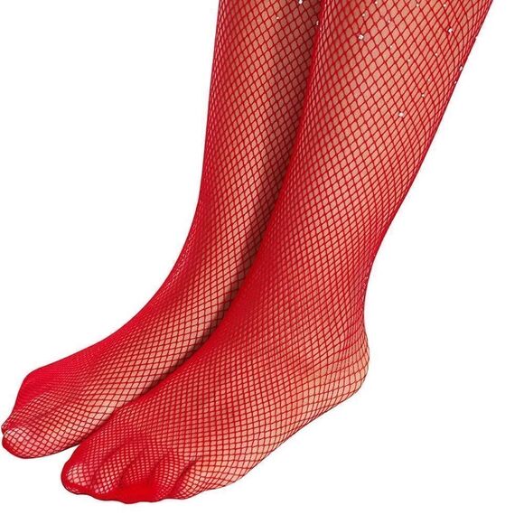 Red fishnets rhinestones stocking - Picture 5 of 7